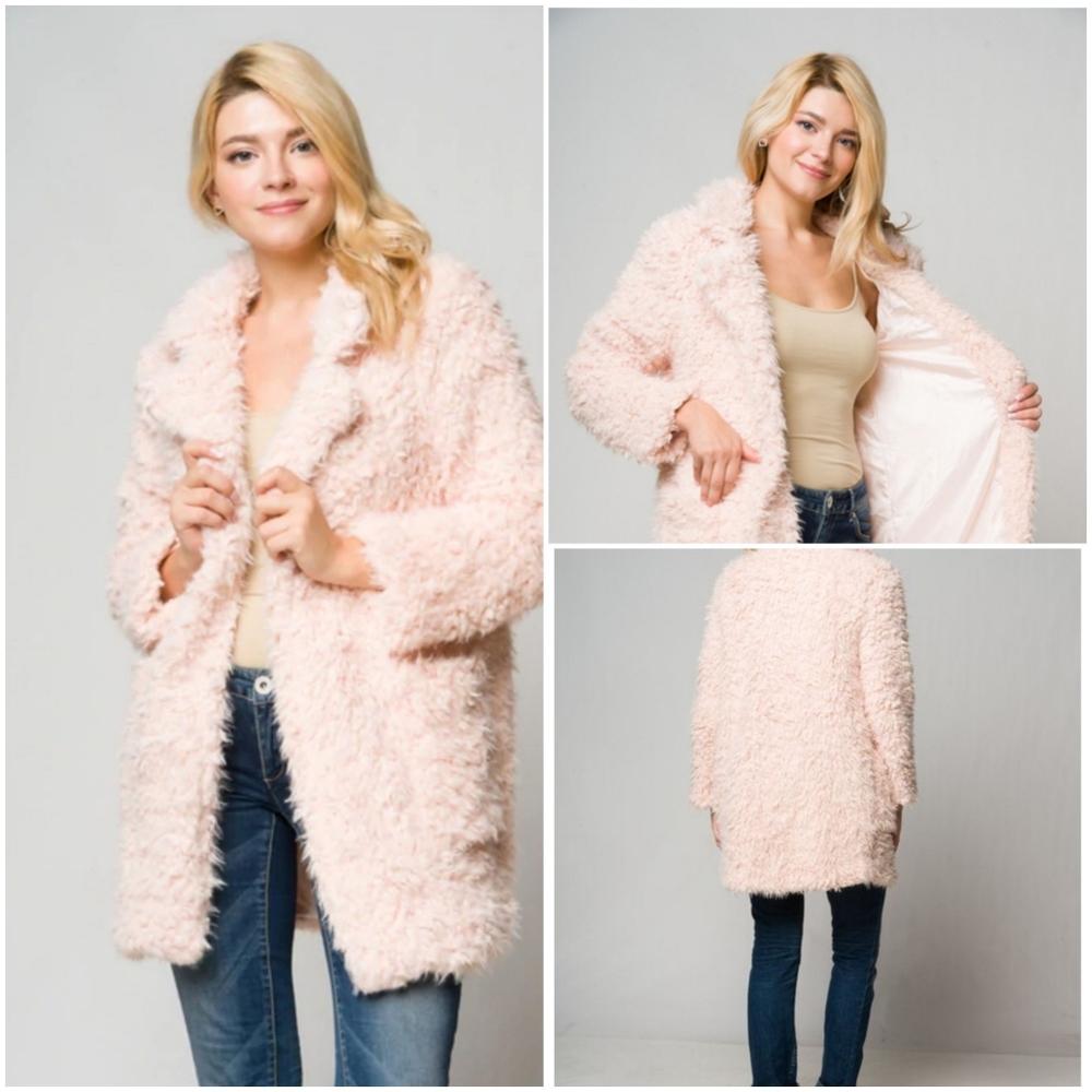 Blush Teddy Coat Super Fuzzy, Soft and Cozy - Picture 1 of 8